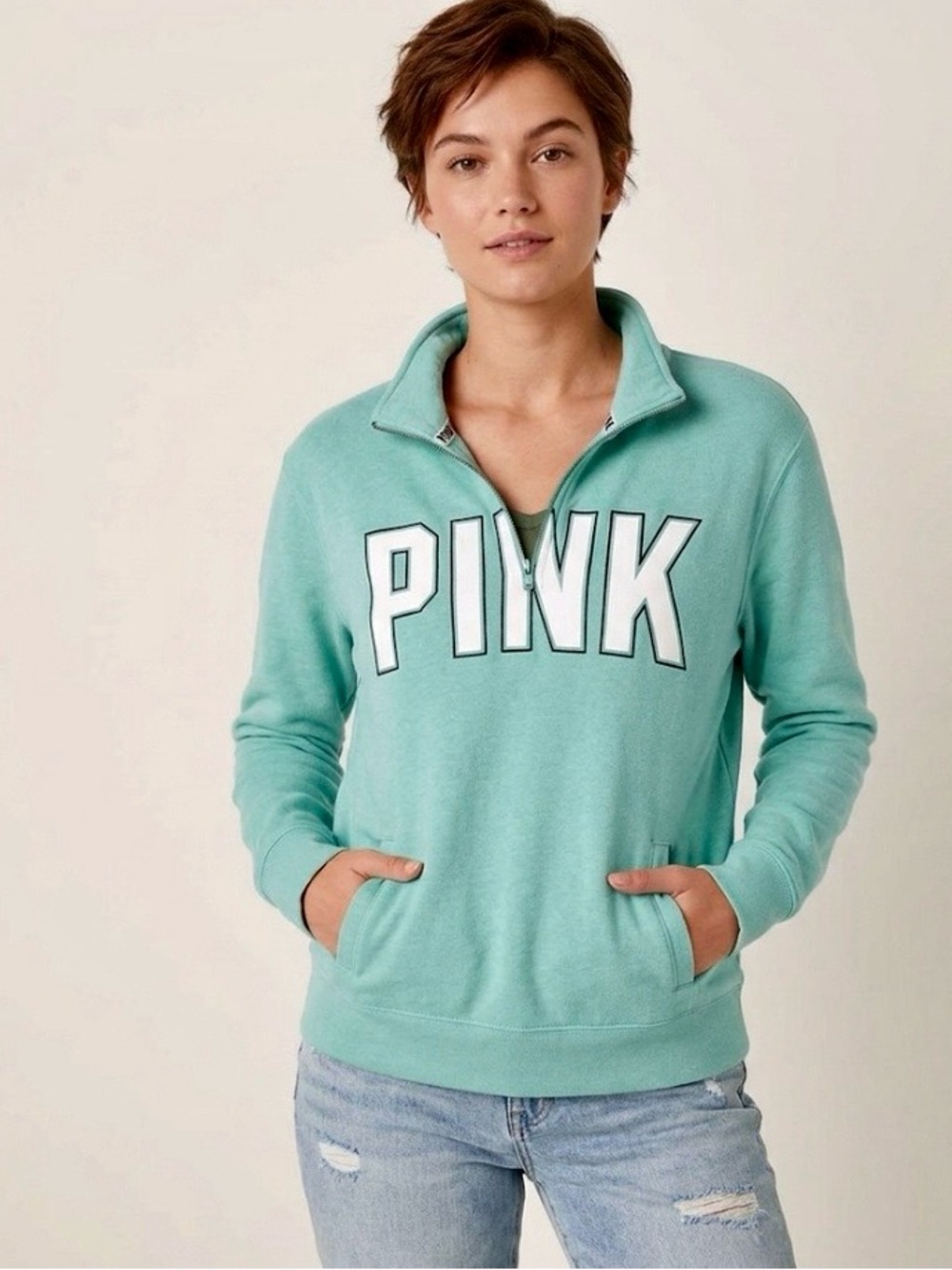 Victoria's Secret PINK Everyday Lounge Teal Perfect Quarter-Zip Sweatshirt M